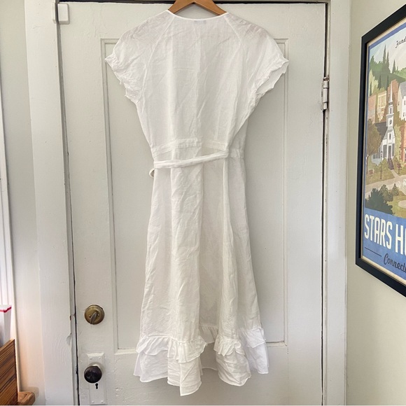 J.Crew White Linen Ruffled Hem Short Sleeve Wrap Dress-Vintage Y2K-Size Medium - Picture 3 of 4